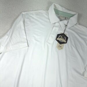 Rorie Whelan Polo Shirt Mens XL White Green Trim Golf Dry Wicking UPF 50